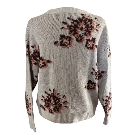 Knox Rose Floral Knit Crewneck Sweater Oatmeal Cream Size XS - Picture 4 of 9